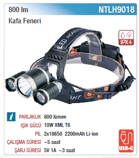 NTLH9018 800LM KAFA FENERİ ürün görseli 1