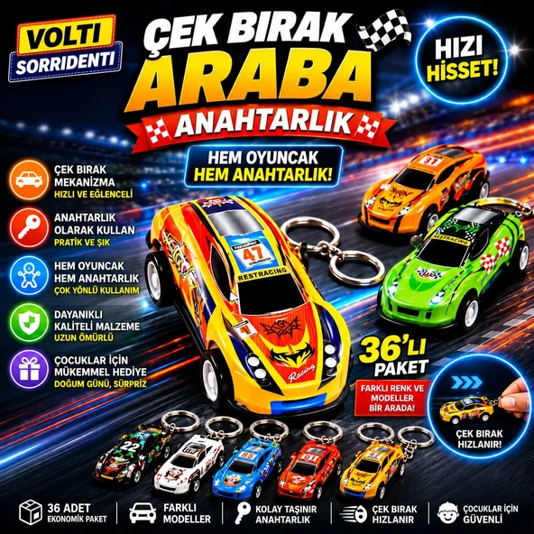 Çek Bırak Metal Araba Model Anahtarlık (36 Adet) ürün görseli 1