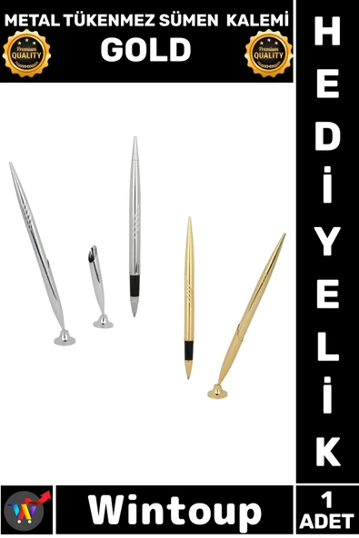#Kalem Lüks Ofis Aksesuarı Masaüstü Şık Tasarım Modern Sağlam Metal Tükenmez Sümen Kalemi Gold ürün görseli 1