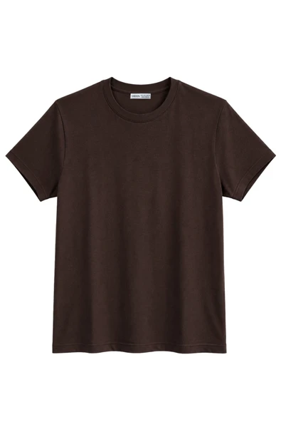 1009 Kadın Pamuklu Regular Fit Bisiklet Yaka Yumuşak Dokulu Kısa Kollu Basic T-Shirt Kahverengi ürün görseli 1