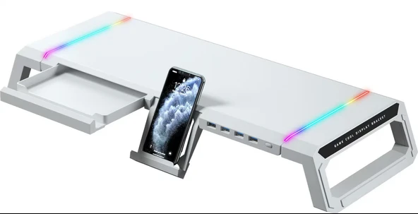 Masaüstü Monitör Stand Yükseltici Katlanabilir RGB Çekmeceli Monitör Standı ürün görseli 1