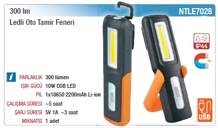 NTLE7028 300LM LEDLİ OTO TAMİR FENERİ ürün görseli 1