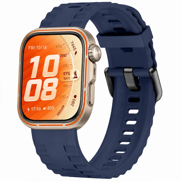 Huawei Watch Fit 5 Pro İle Uyumlu Tırtıklı Metal Tokalı Spor Silikon Kordon  Lacivert ürün görseli 1
