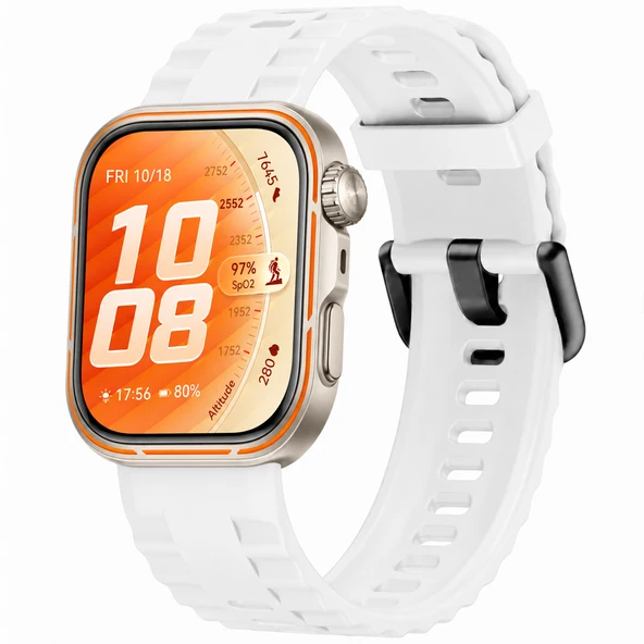 Huawei Watch Fit 5 Pro İle Uyumlu Tırtıklı Metal Tokalı Spor Silikon Kordon  Beyaz ürün görseli 1