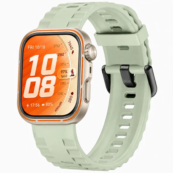 Huawei Watch Fit 5 Pro İle Uyumlu Tırtıklı Metal Tokalı Spor Silikon Kordon  Yeşil ürün görseli 1