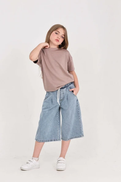 Kız Çocuk Jean Kaprili 2'li Alt-Üst Takım 7-12 Yaş 12673SK ürün görseli 1