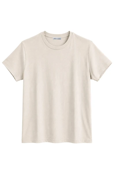 1009 Kadın Pamuklu Regular Fit Bisiklet Yaka Yumuşak Dokulu Kısa Kollu Basic T-Shirt Taş ürün görseli 1