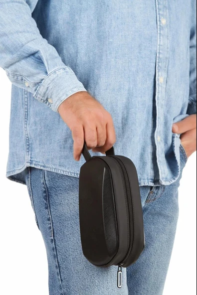 Np 507 Erkek Deri Portföy Clutch Traş Kozmetik Bakım ve Günlük El Çantası SİYAH ürün görseli 1
