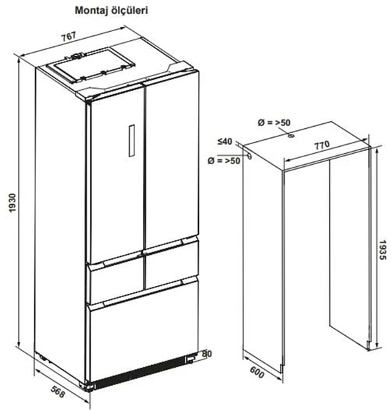 Hafele Cosmo Ankastre Kombi Buzdolabı 75 cm - Resim 4