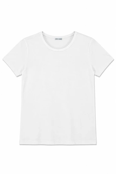 1003 Kadın Pamuklu Slim Fit Bisiklet Yaka Yumuşak Dokulu Basic T-Shirt Beyaz ürün görseli 1
