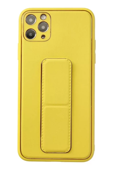 Newface Apple iPhone 11 Pro Max Kılıf Coco Deri Standlı Kapak - Sarı ürün görseli 1