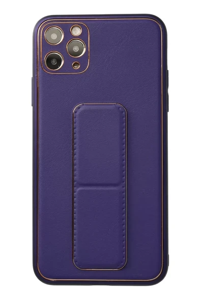 Newface Apple iPhone 11 Pro Max Kılıf Coco Deri Standlı Kapak - Mor ürün görseli 1
