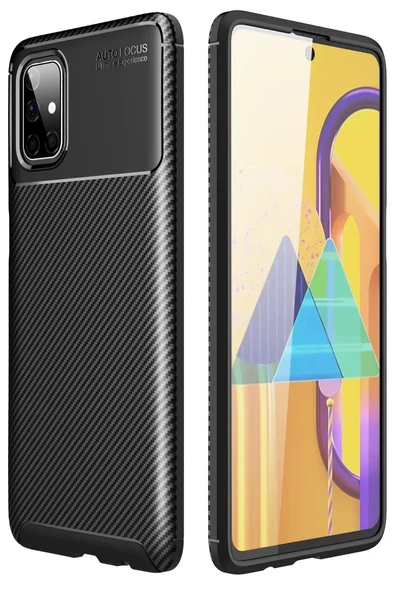 Newface Samsung Galaxy M51 Kılıf Auto Focus Karbon Kapak - Siyah ürün görseli 1