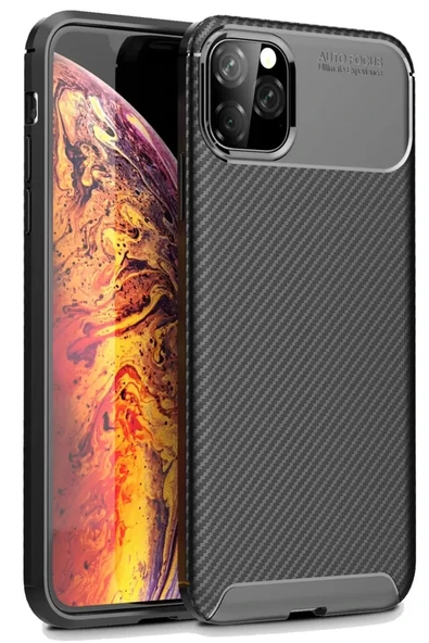 Newface Apple iPhone 11 Pro Max Kılıf Auto Focus Karbon Kapak - Siyah ürün görseli 1