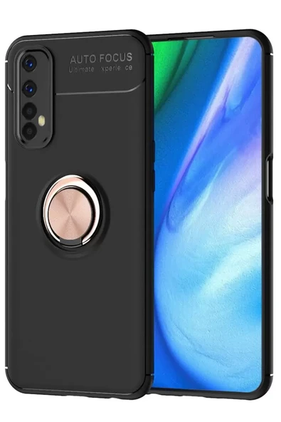 Newface Realme 7 Kılıf Range Yüzüklü Silikon - Siyah-Gold ürün görseli 1
