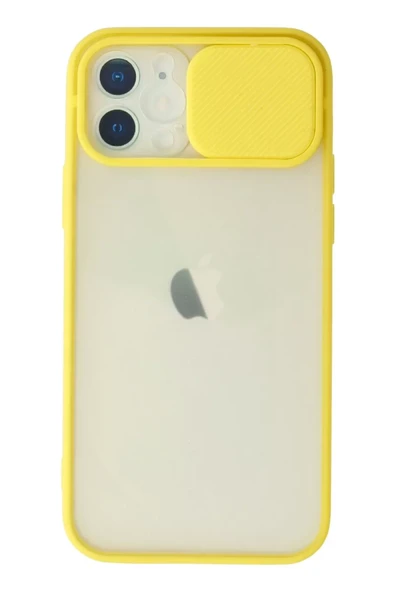 Newface Apple iPhone 12 Kılıf Palm Buzlu Kamera Sürgülü Silikon - Sarı ürün görseli 1