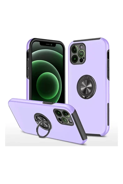 Newface Apple iPhone 12 Pro Kılıf Elit Yüzüklü Kapak - Mor ürün görseli 1
