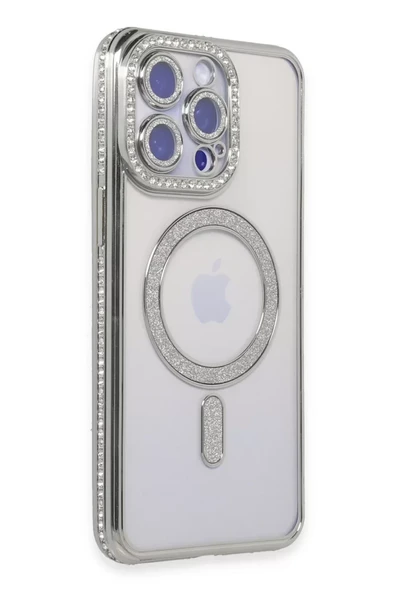 Newface Apple iPhone 15 Pro Kılıf Joke Simli Magneticsafe Kılıf - Gümüş ürün görseli 1