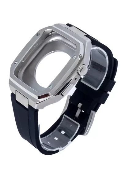 Newface Apple Watch 44mm KR402 Metal Kasa Silikon Kordon - Gümüş ürün görseli 1