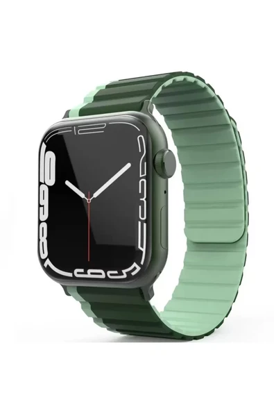 Movenchy Apple Watch 42mm MO-WB1 Çift Renk Mıknatıslı Silikon Kordon - Koyu Yeşil-Açık Yeşil ürün görseli 1