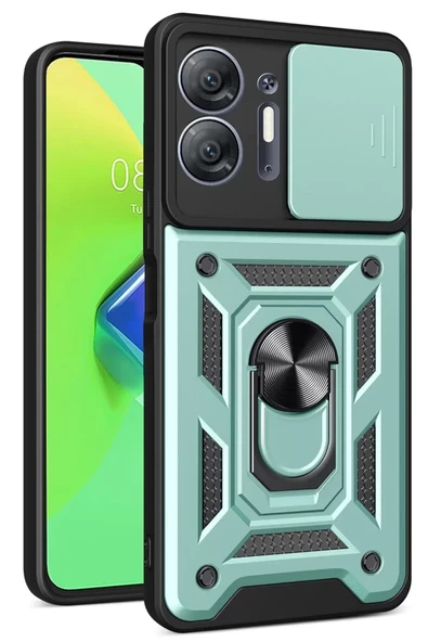 Newface İnfinix Hot 30 5G Kılıf Pars Lens Yüzüklü Silikon - Yeşil ürün görseli 1