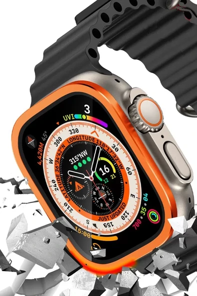 Newface Apple Watch Ultra 49mm Alüminyum Kasa Cam Ekran Koruyucu - Turuncu ürün görseli 1