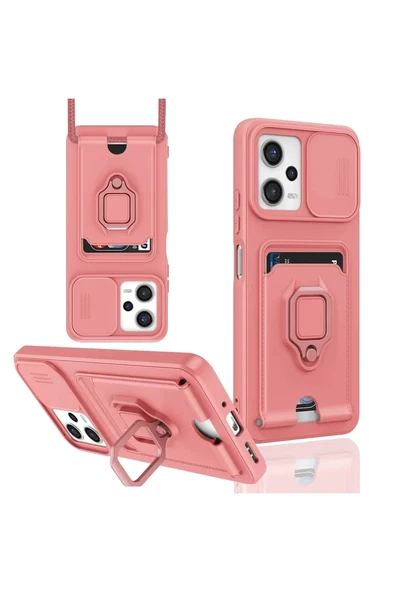 Newface Xiaomi Poco X5 5G Kılıf Zuma Kartvizitli Yüzüklü Silikon - Pembe ürün görseli 1