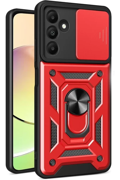 Newface Samsung Galaxy M15 Kılıf Pars Lens Yüzüklü Silikon - Kırmızı ürün görseli 1