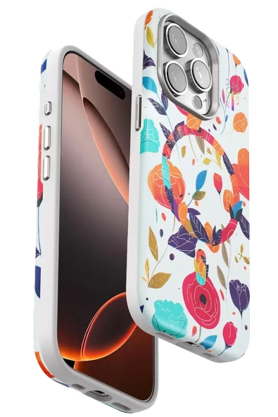 Onegif Apple iPhone 15 Pro Flower Series Magsafe Kapak - Beyaz ürün görseli 1