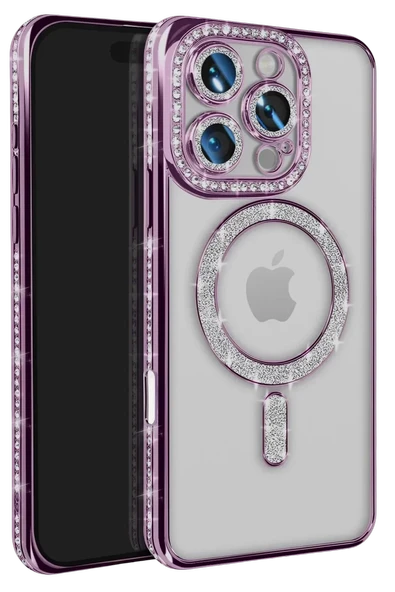 Newface Apple iPhone 16 Pro Max Kılıf Joke Simli Magneticsafe Kılıf - Derin Mor ürün görseli 1