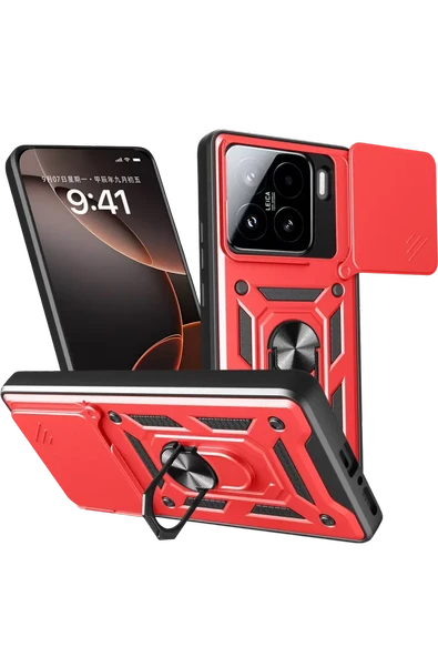 Newface Xiaomi Mi 15 Kılıf Pars Lens Yüzüklü Silikon - Kırmızı ürün görseli 1