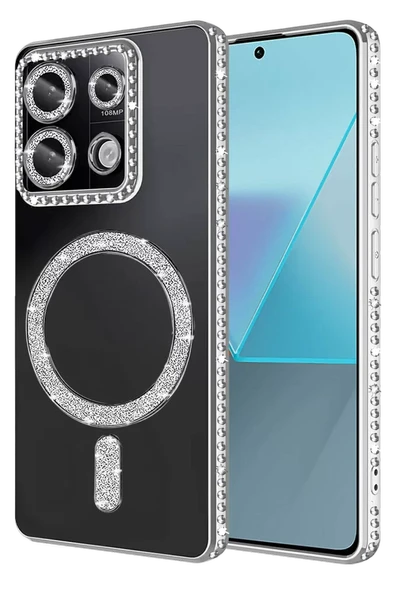 Newface Xiaomi Redmi 13C Joke Simli Magneticsafe Kılıf - Gümüş ürün görseli 1
