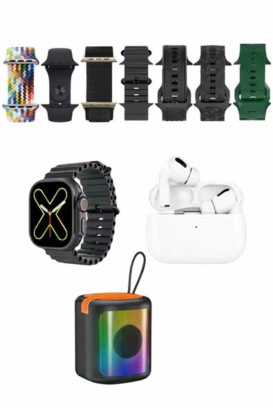 Karler Bass K28 Kombo 7 Adet Kordon Akıllı Saat Airpods Kulaklık Kablosuz Hoparlör Set - Siyah ürün görseli 1