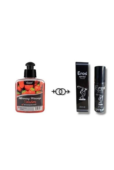 Çilek Aromalı Cinsel Masaj Yağı 100 ML + Eros Gecìktìrìcì Dikleştirici Sprey 20 ML ürün görseli 1