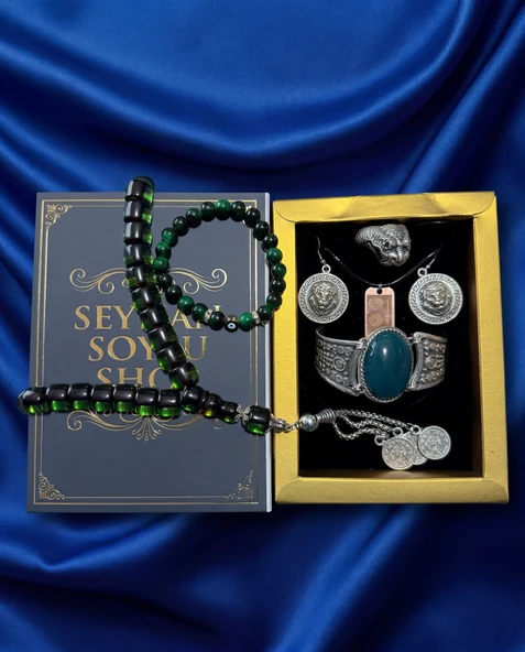 Seyhan Soylu Shop - Luxury Seri Kitap Kutulu Kadın Takı Seti Ve Tesbih Kombin - Kolye Küpe Yüzük Bileklik Ekstra Boncuk Bileklik 6 Parça Hediyelik - Doğum Günü Yıl Dönümü ürün görseli 1