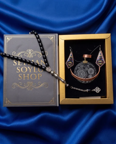 Seyhan Soylu Shop - Özel Tasarım Kitap Kutulu Kadın Bakır Takı Seti Ve Tesbih Kombini - Kolye Küpe Bileklik Yüzük 5 Parça Otantik Şık Hediyelik - Doğum Günü Yıl Dönümü Anneler Günü ürün görseli 1