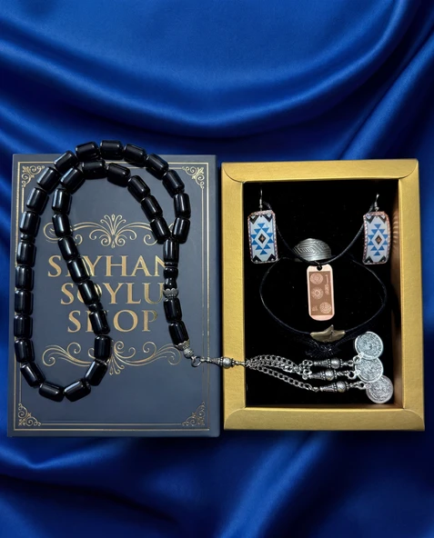 Seyhan Soylu Shop - Special Seri Kitap Kutulu Takı Seti Ve Tesbih Kombini - Kolye Küpe Special Tasarım Bileklik Yüzük 5 Parça Otantik Hediyelik - Doğum Günü Yıl Dönümü Şık Hediye ürün görseli 1