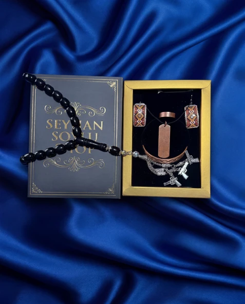 Seyhan Soylu Shop - Özel Tasarım Kitap Kutulu Kadın Bakır Takı Seti Ve Tesbih Kombini - Kolye Küpe Bileklik Yüzük 5 Parça Otantik Şık Hediyelik - Doğum Günü Yıl Dönümü Anneler Günü ürün görseli 1