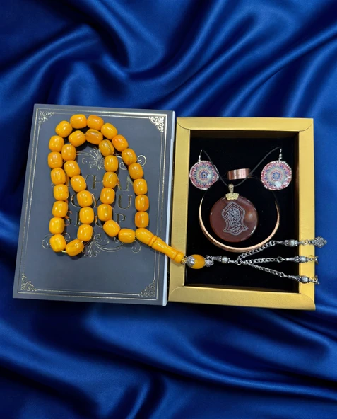 Seyhan Soylu Shop - Özel Tasarım Kitap Kutulu Kadın Bakır Takı Seti Ve Tesbih Kombini - Kolye Küpe Bileklik Yüzük 5 Parça Otantik Şık Hediyelik - Doğum Günü Yıl Dönümü Anneler Günü ürün görseli 1