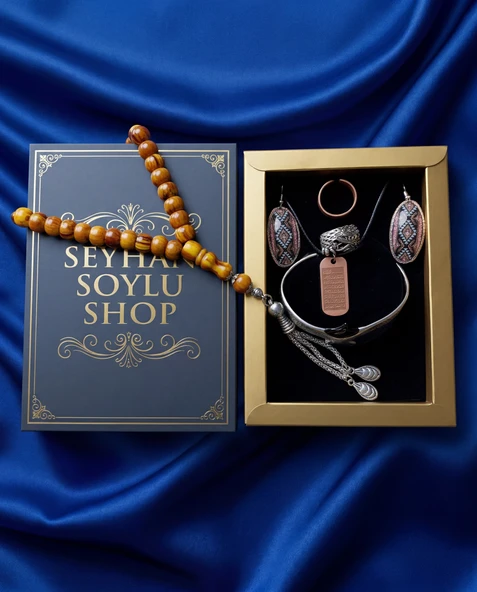 Seyhan Soylu Shop - Special Seri Kitap Kutulu Takı Seti Ve Tesbih Kombini - Kolye Küpe Special Tasarım Bileklik Yüzük 5 Parça Otantik Hediyelik - Doğum Günü Yıl Dönümü Şık Hediye ürün görseli 1