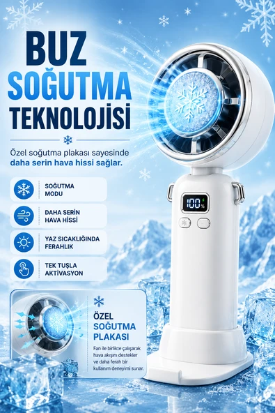 Taşınabilir El Vantilatörü ve Masaüstü Fanı, 200 Kademeli Ayarlanabilir Hız, Dijital Ekranlı, Şarj Edilebilir Mini Fan, Çıkarılabilir Masaüstü Standlı, Sessiz Güçlü Soğutucu Fan ürün görseli 1