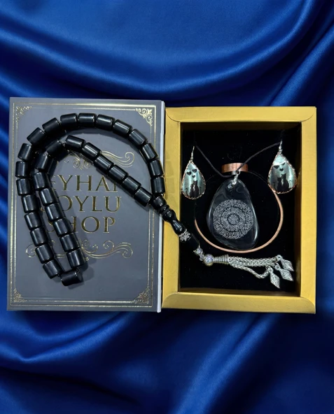 Seyhan Soylu Shop - Özel Tasarım Kitap Kutulu Kadın Bakır Takı Seti Ve Tesbih Kombini - Kolye Küpe Bileklik Yüzük 5 Parça Otantik Şık Hediyelik - Doğum Günü Yıl Dönümü Anneler Günü ürün görseli 1