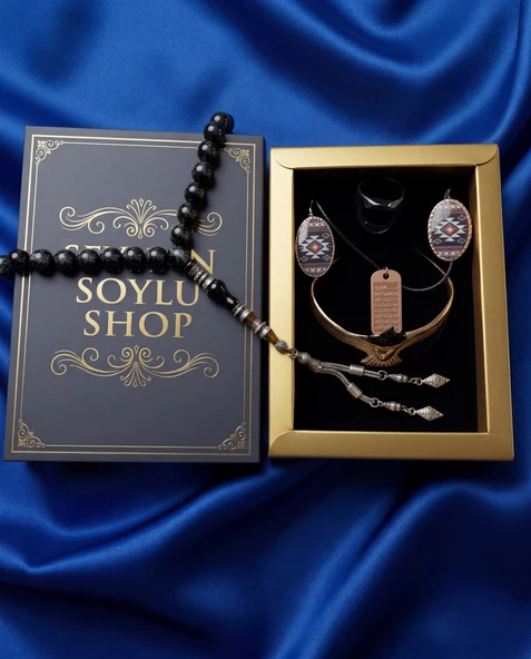 Seyhan Soylu Shop - Special Seri Kitap Kutulu Takı Seti Ve Tesbih Kombini - Kolye Küpe Special Tasarım Bileklik Yüzük 5 Parça Otantik Hediyelik - Doğum Günü Yıl Dönümü Şık Hediye ürün görseli 1