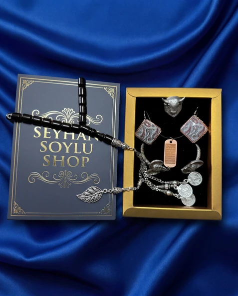 Seyhan Soylu Shop - Special Seri Kitap Kutulu Takı Seti Ve Tesbih Kombini - Kolye Küpe Special Tasarım Bileklik Yüzük 5 Parça Otantik Hediyelik - Doğum Günü Yıl Dönümü Şık Hediye ürün görseli 1