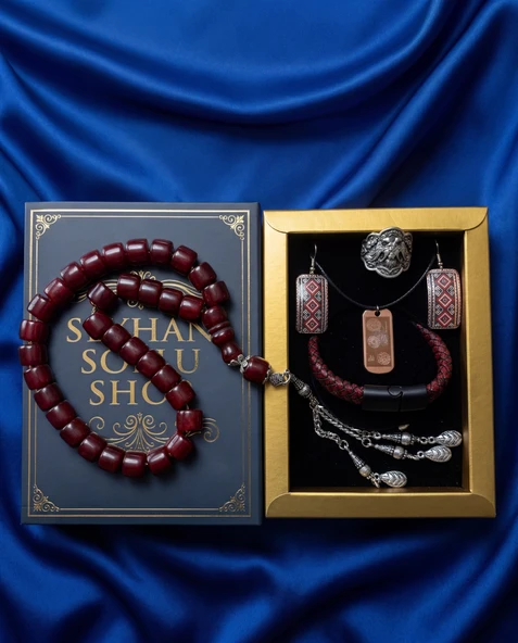 Seyhan Soylu Shop - Special Seri Kitap Kutulu Takı Seti Ve Tesbih Kombini - Kolye Küpe Special Tasarım Bileklik Yüzük 5 Parça Otantik Hediyelik - Doğum Günü Yıl Dönümü Şık Hediye ürün görseli 1