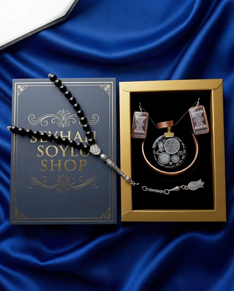 Seyhan Soylu Shop - Özel Tasarım Kitap Kutulu Kadın Bakır Takı Seti Ve Tesbih Kombini - Kolye Küpe Bileklik Yüzük 5 Parça Otantik Şık Hediyelik - Doğum Günü Yıl Dönümü Anneler Günü ürün görseli 1