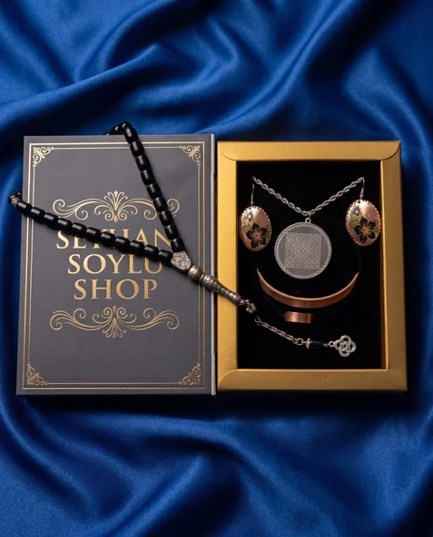 Seyhan Soylu Shop - Özel Tasarım Kitap Kutulu Kadın Bakır Takı Seti Ve Tesbih Kombini - Kolye Küpe Bileklik Yüzük 5 Parça Otantik Şık Hediyelik - Doğum Günü Yıl Dönümü Anneler Günü ürün görseli 1
