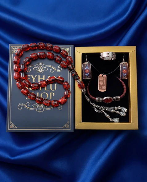 Seyhan Soylu Shop - Special Seri Kitap Kutulu Takı Seti Ve Tesbih Kombini - Kolye Küpe Special Tasarım Bileklik Yüzük 5 Parça Otantik Hediyelik - Doğum Günü Yıl Dönümü Şık Hediye ürün görseli 1