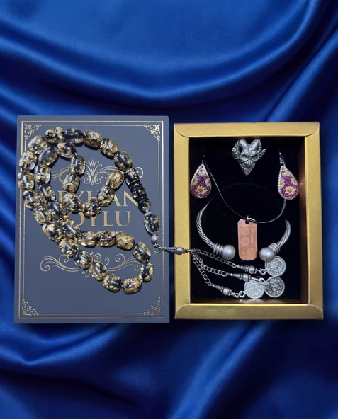 Seyhan Soylu Shop - Special Seri Kitap Kutulu Takı Seti Ve Tesbih Kombini - Kolye Küpe Special Tasarım Bileklik Yüzük 5 Parça Otantik Hediyelik - Doğum Günü Yıl Dönümü Şık Hediye ürün görseli 1
