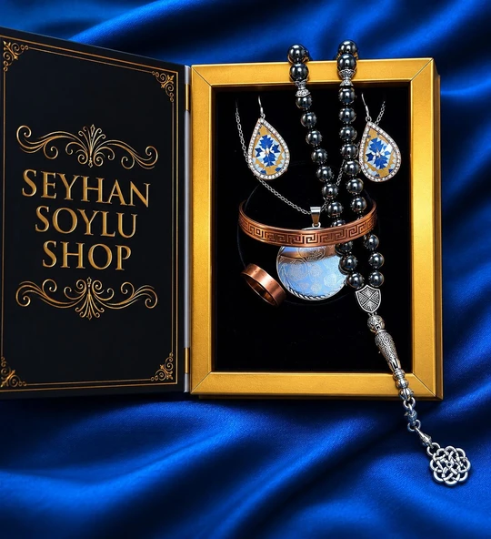 Seyhan Soylu Shop - Özel Tasarım Kitap Kutulu Kadın Bakır Takı Seti Ve Tesbih Kombini - Kolye Küpe Bileklik Yüzük 5 Parça Otantik Şık Hediyelik - Doğum Günü Yıl Dönümü Anneler Günü ürün görseli 1